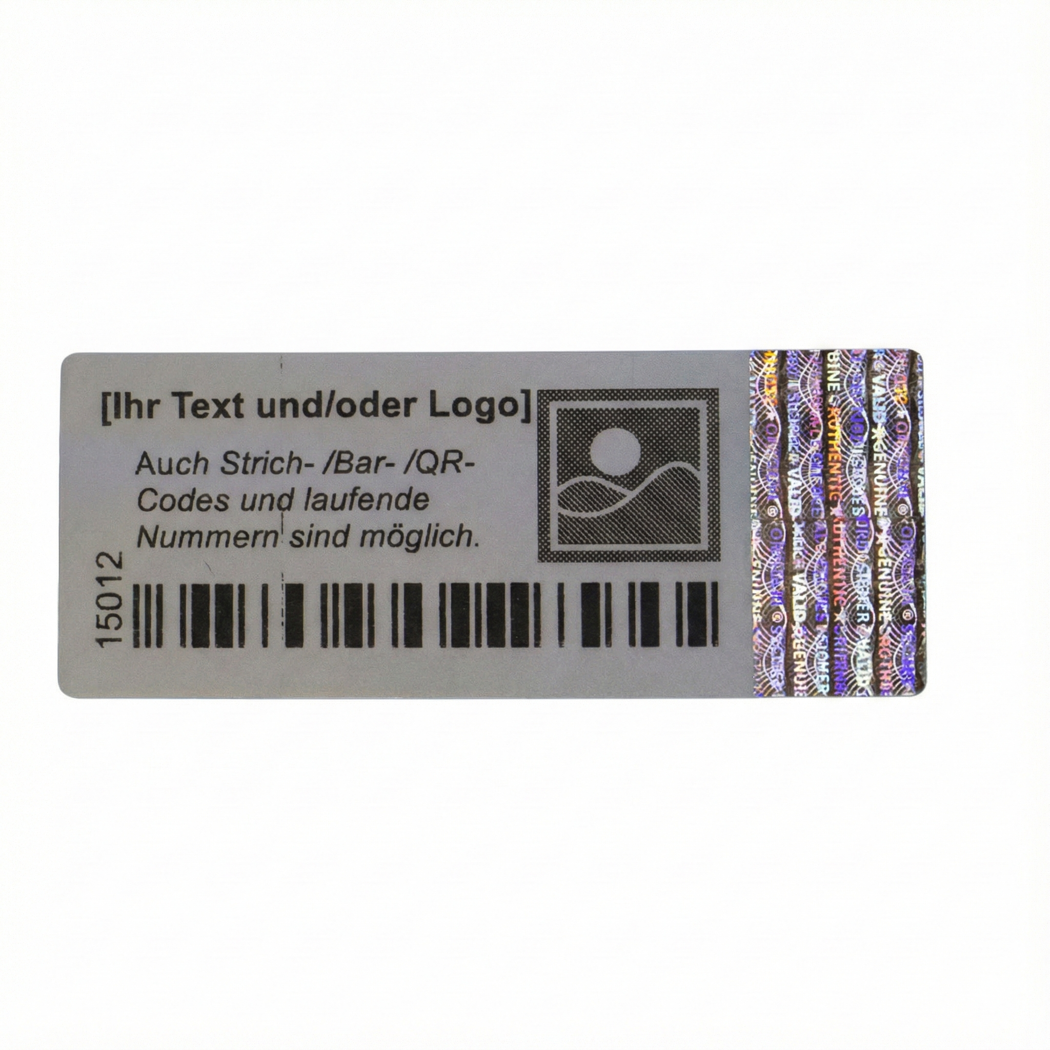 teil personalisiert - 3D Hologramm Sicherheitssiegel 5 x 2 cm Silber mit schwarzem Druck