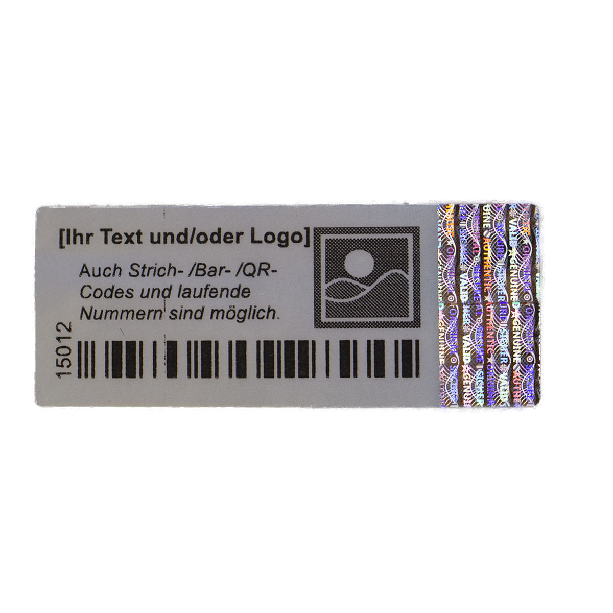 teil personalisiert - 3D Hologramm Sicherheitssiegel 5 x 2 cm Silber mit schwarzem Druck